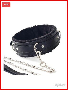 Faux Leather Faux Fur Lined Adjustable Punk Gothic Choker Necklace